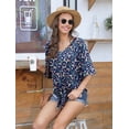thumbnail image 5 of Anygrew Womens Tops Summer Blouses V Neck Batwing Sleeve Tops Tie Knot Chiffon Button Down Casual Blouse, 5 of 8