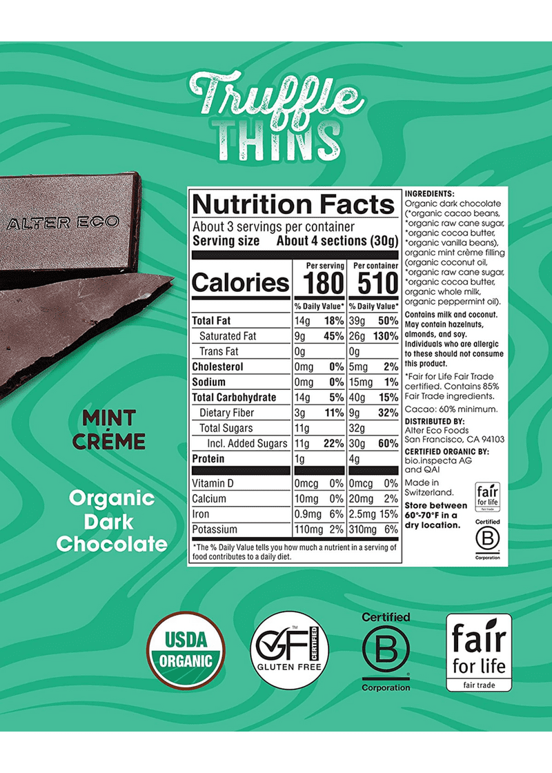 (Pack of 12), Alter Eco Mint Crème Truffles Thin Dark Chocolate, 2.96 oz