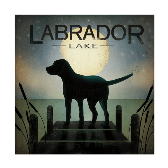 Trademark Fine Art 'Moonrise Black Dog - Labrador Lake' Canvas Art by Ryan Fowler