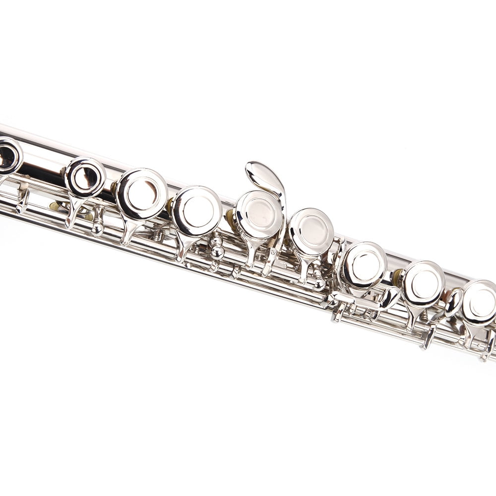 Tcbosik 16-Key Nickel Plated C Closed Hole Flute with Carring Bag, Cloth and Cleaning Rod, Flutes Kit with E Key for Private Lessons, School Band, Home Practice and Orchestra, Silver