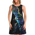 thumbnail image 1 of Easygdp colorful flames dinosaur para Vestido Transpirable de Mujer, Vestido Suelto de Manga Corta con Pliegues y Bolsillos para el Verano, 1 of 7