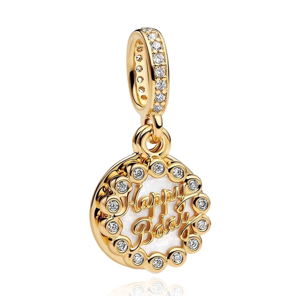 ROSIANNA 925 Sterling Silver Charm for Bracelets Happy Golden Birthday Pendant Charm Women Bracelet Charm