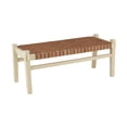 thumbnail image 6 of DecMode Leather Handmade Woven Seat Bench with Beige Wood Base, Brown, 6 of 9