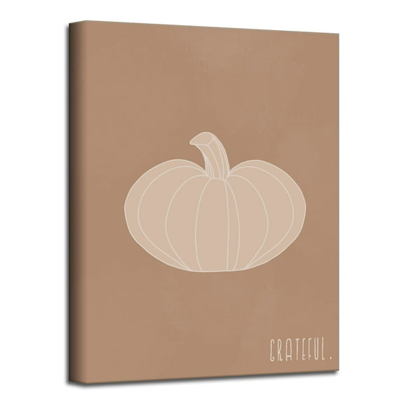 Crafted Creations Brown and Beige Minimal Pumpkin III Canvas Thanksgiving Wall Art Decor 16" x 12"
