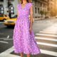 thumbnail image 1 of Vestido A Media Pierna Vestidos de playa para mujer Abrigo floral Cuello en V Moda fluida para ir de compras (Púrpura S) Cgtredaw para Mujer Púrpura T S, 1 of 7