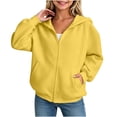 thumbnail image 6 of Girls Zip Up Hoodies, Teen Full-Zip Hooded Sweatshirt Jacket, Casual Fall Long Sleeve Solid Lightweight Outerwear with Pockets Yellow 170, 6 of 6
