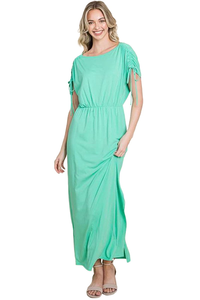 Pastel by Vivienne Women's Shoulder Ruching Maxi Dress Mint Small