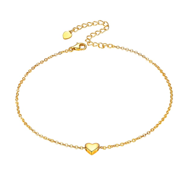 Tobillera de plata esterlina Silvora con cadena de corazón para mujeres y hombres oro ajustable