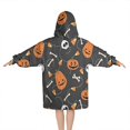 thumbnail image 2 of Gray Halloween Pumpkins Skulls and Bones Blanket Hoodies for Kids 6-13YR Oversize Wearable Blanket Hoodies for Boys Girls Teens, 2 of 7