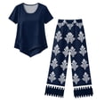 thumbnail image 5 of Womens Lounge 2 Piece Outfits Casual Summer Wide Leg Crop Pants and Top Matching Suits, 5 of 6