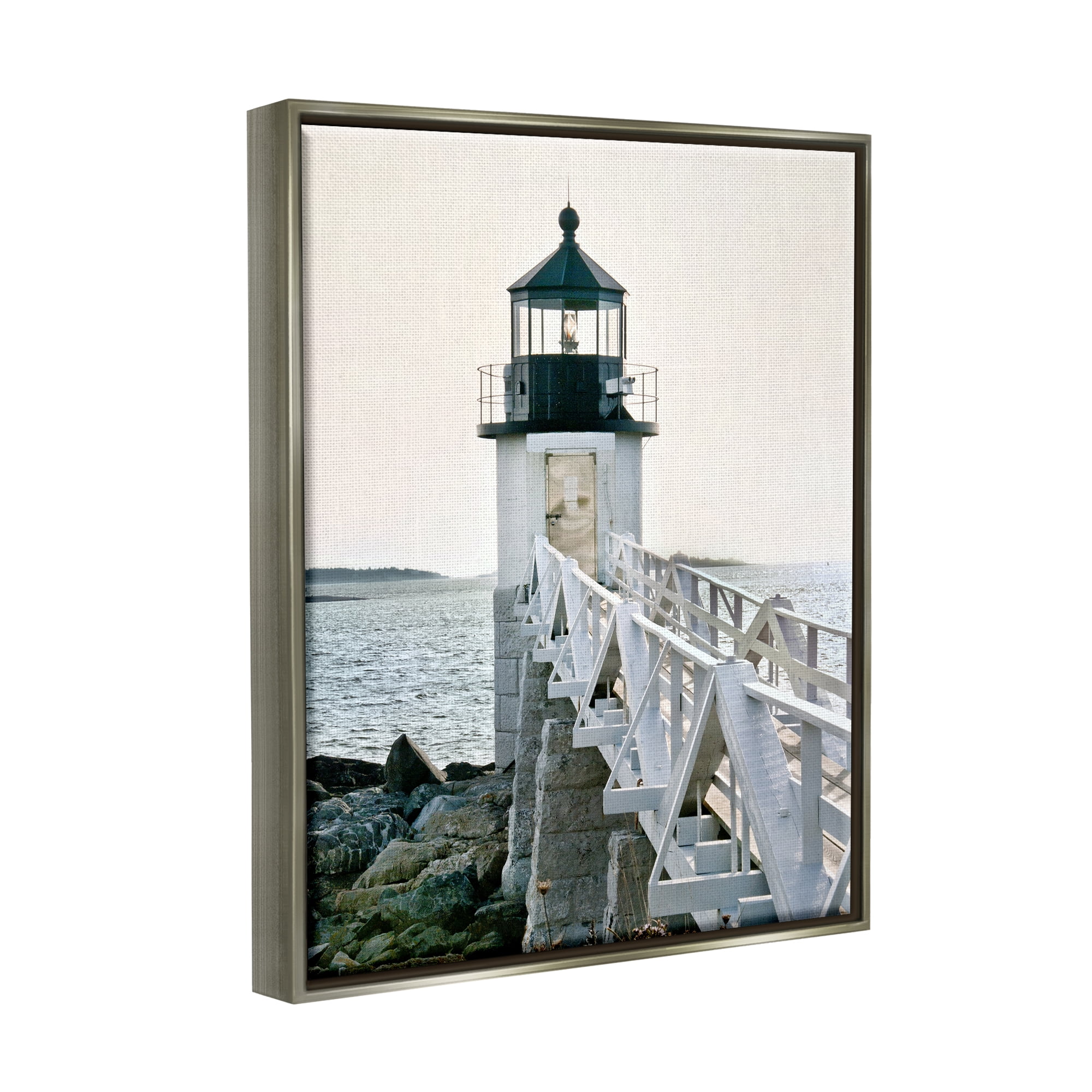 Stupell Industries White Lighthouse Photography Travel & Places Photography Gray Floater Framed Canvas Art Print Wall Art, 25 x 31