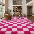 thumbnail image 2 of Janvonne Fluffy Area Rugs for Living Room,8x10ft Plush Checkered Rug for Bedroom,Shag Non Slip Soft Furry Carpet for Kids Room,Home Decor Aesthetics, Pink and Rose Red, 2 of 8