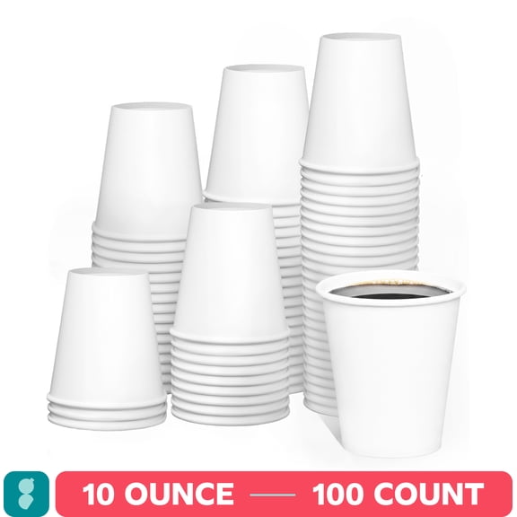 GUSTO 10 oz White Paper Coffee Cups, Disposable Hot Cups for Coffee & Tea, To Go Cups, 100 Count