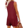 thumbnail image 4 of Summer Sleeveless Women Henley Shorts Jumpsuit Waffle Romper with Pocket, 4 of 6