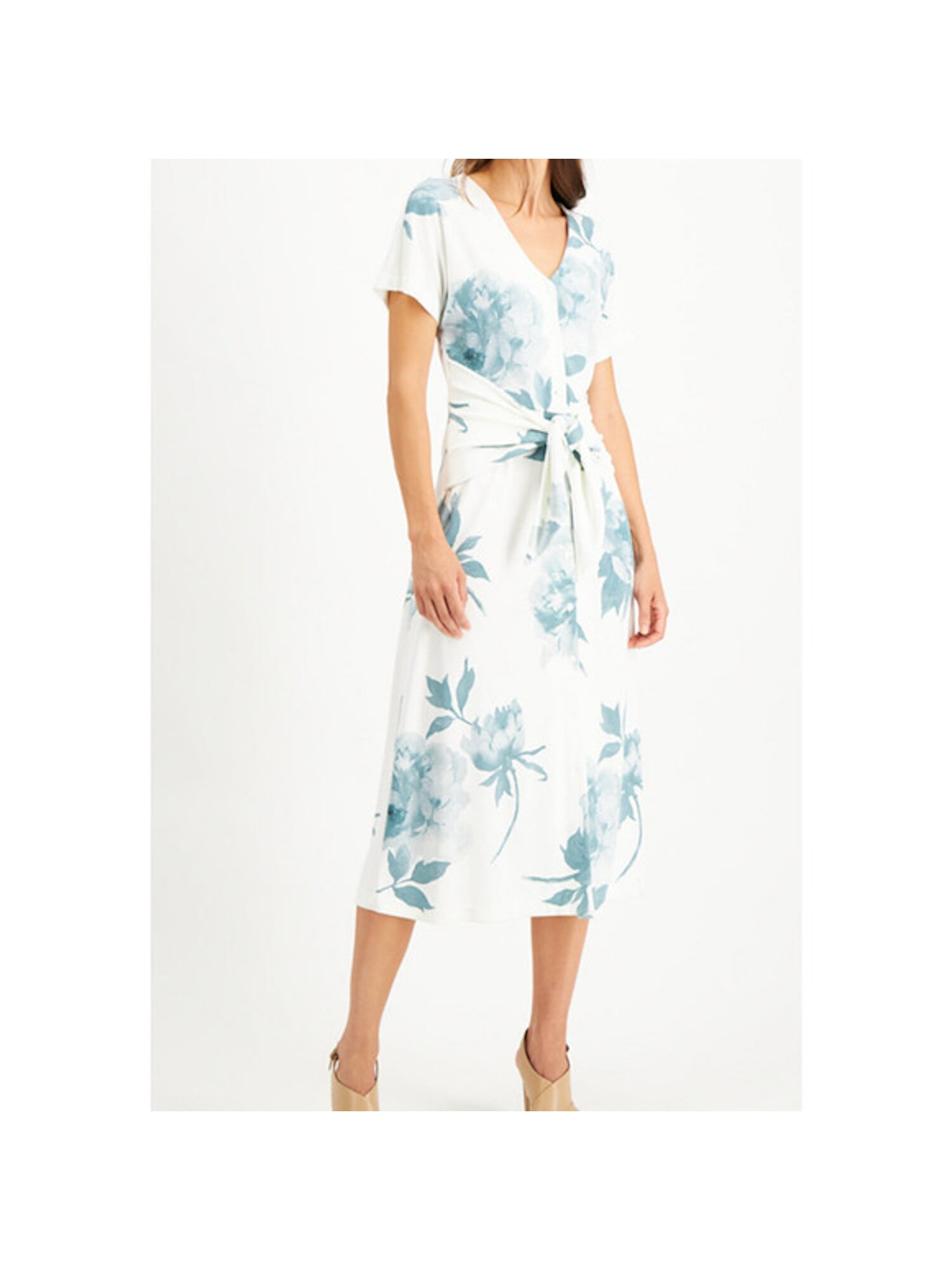 button front ribbed midi dress