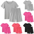 thumbnail image 2 of HBGVBA Women's Summer Matching Set,2 Piece Casual Outfits,Solid Color Short Sleeve Crew Neck Top Pocket Knee Length Pants Comfortable Loungewear Set, 2 of 3