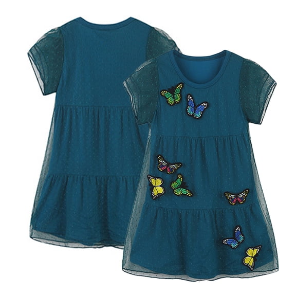KYAIGUO Toddler Kids Girls Casual Tulle Dress Baby Short Sleeve Butterfly Embroidery Dresses for 2-8 Years Old