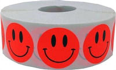 Autocollants Ronds Visage Heureux Rouge Fluorescent / 1 Pouces Pouce Rond / Lot de 500