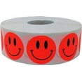 thumbnail image 1 of Fluorescent Red Happy Face Circle Stickers | 1" Inch Round | 500 Pack, 1 of 1