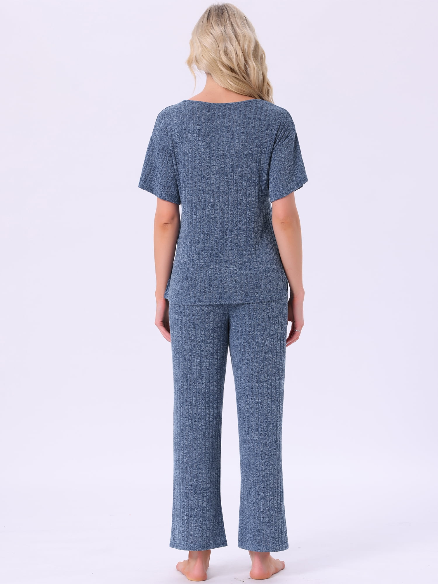 DARING DIVA Pajama Set Ribbed Knit Top Drawstring Pants 2 Pieces Outfit 2XL Blue