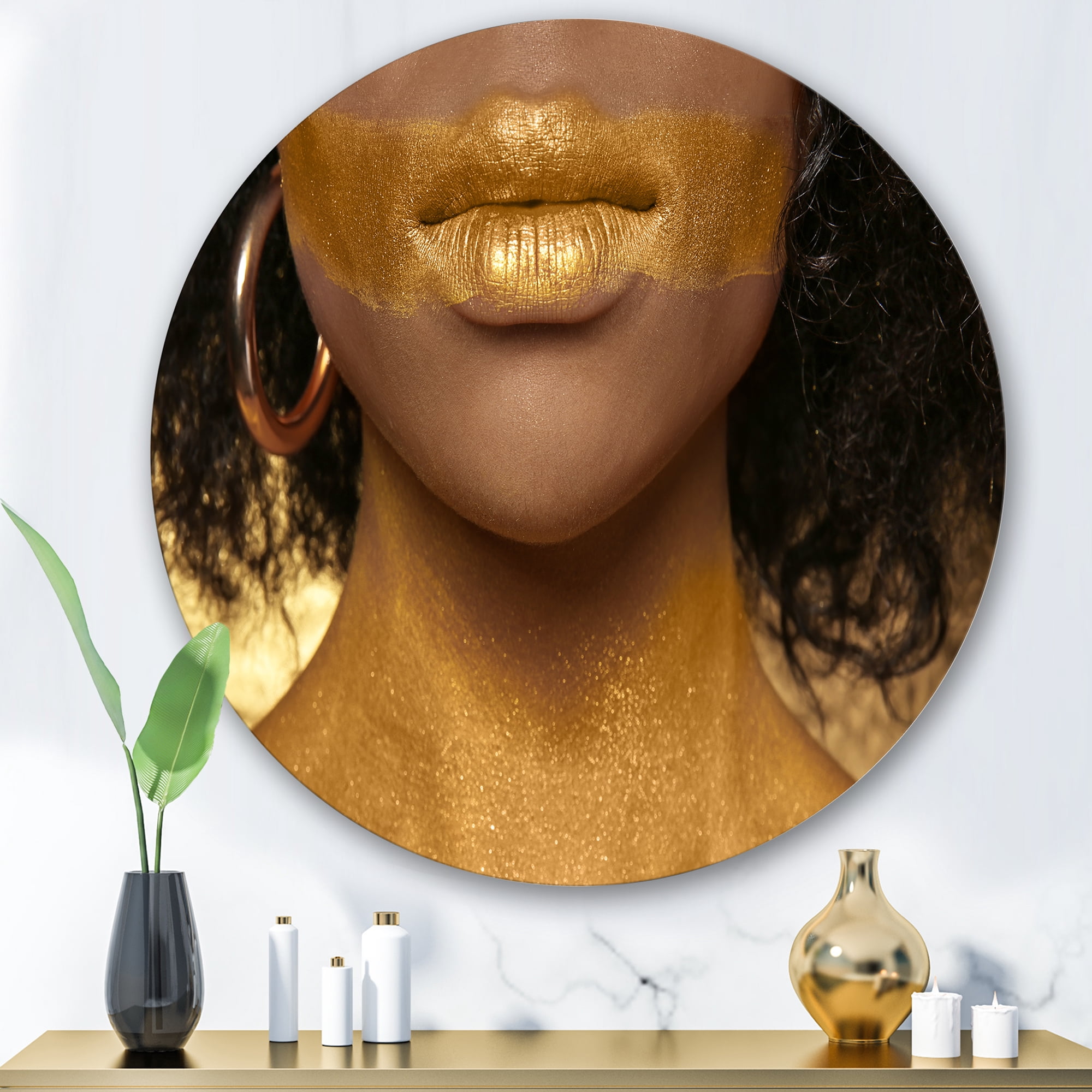 Afro American Girl With Golden Paint on Body 29 in x 29 in Photography Canvas Art Print, by Designart
