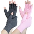 thumbnail image 1 of 2 Paires de Gants de Compression pour Arthrite Rhumatoïde, Douleur du Canal Carpien, Gants de Compression Sans Doigts pour Dactylographier, Travailler, Conduire, Convient aux Femmes et Hommes, Points Antidérapants (Noir+rose, Grand), 1 of 7