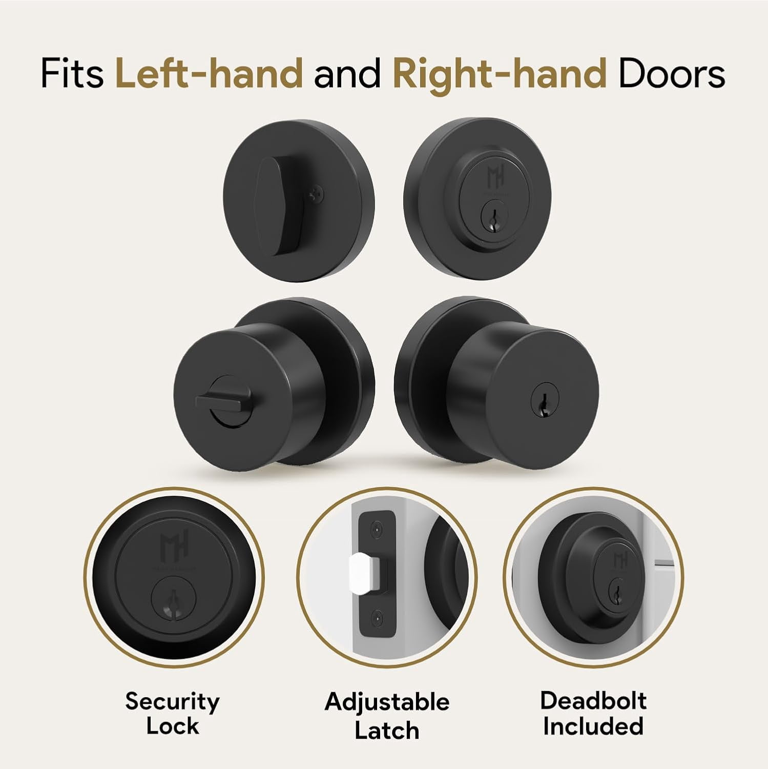 Mega Handles | Buena Door Knob and Deadbolt Combo | Matte Black