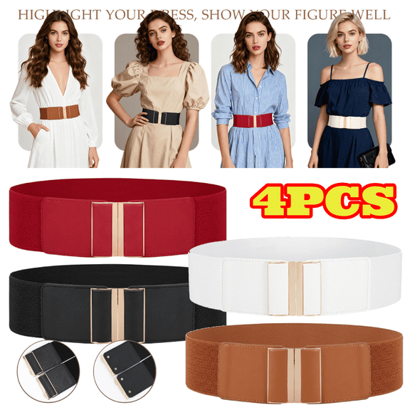 4pcs Wide Elastic Stretch Waist Belts for Women, Dress Belt