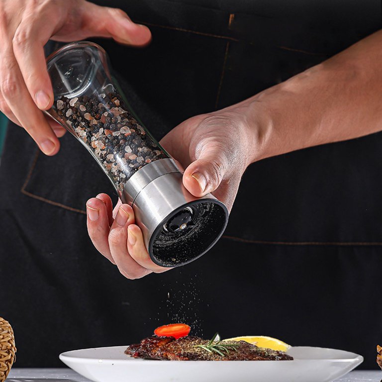 HOME EC Stainless Steel Salt & Pepper Grinder – Adjustable Ceramic Mill, Glass Body, 6oz Capacity