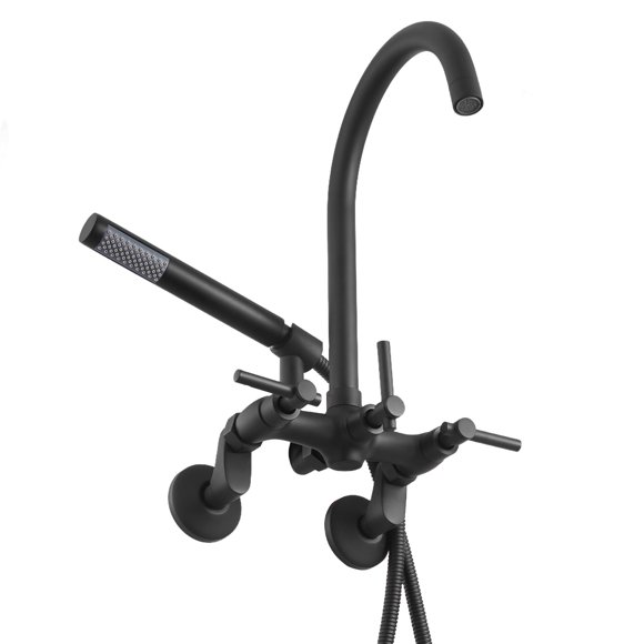 KFFKFF Clawfoot Tub Faucet, Wall-Mounted Bathtub Faucet with Handheld Shower, Vintage Matte Black Clawfoot Tub Filler Shower Kit