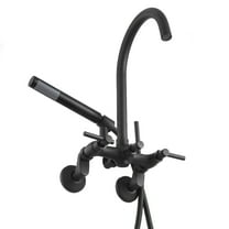KFFKFF Wall-Mounted Clawfoot Tub Faucet with Handheld Shower, Vintage Matte Black Bathtub Filler Kit Featuring Adjustable Swing Arms & Rotating Gooseneck Spout for Bathtubs