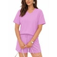 thumbnail image 2 of MOYIKO Womens 2 Piece Summer Short Sets V Neck Tops and Drawstring Shorts with Pockets Casual Lounge Sets, 2 of 7