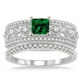 thumbnail image 2 of 1.5 Carat Emerald & Diamond Antique Bridal Set Engagement Ring on 10k White Gold, 2 of 2