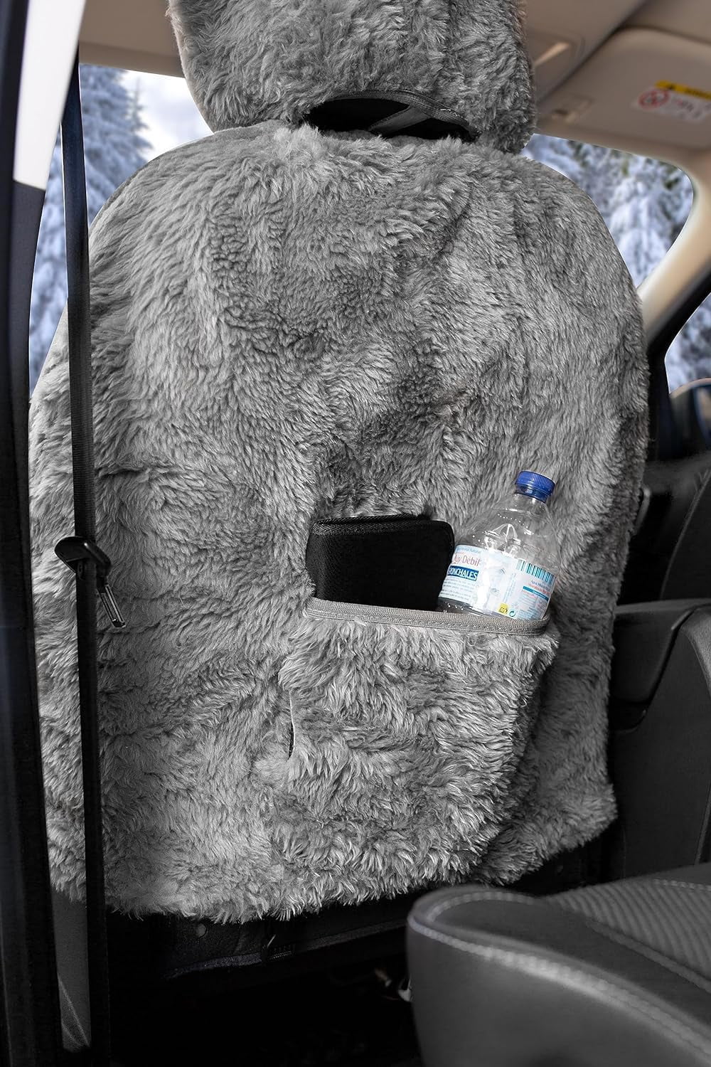 ZONETECH Car Seat Covers Full Set, 2- Pack Charcoal Grey Sheepskin Winter Wool Auto Accessories for All Season Protection of Your Seats,