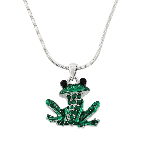 Green Frog Pendant Necklace Rhinestone Crystal Rhodium High Polished J0053-EM