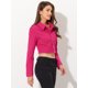 thumbnail image 3 of Chaqueta vaquera para mujer Chaqueta vaquera recortada lavada con botones deshilachados Fucsia XL, 3 of 6