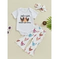 thumbnail image 2 of Suealasg Baby Girl 3 Piece Western Outfits Short Sleeve Chicken Print Romper Tops Flared Pants Headband Sets Newborn Summer Clothes 0-18 Months, 2 of 8