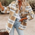 thumbnail image 5 of Chaqueta tipo camisa con botones y bolsillos de franela cepillada con cuadros informales para mujer (amarilla), 5 of 5