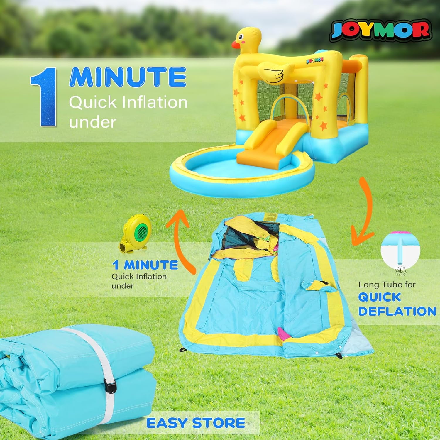 JOYMOR Duckling Bounce House Water Slide for Kids 3 to 8 Years, 250 lb Max Load, 5 Pieces