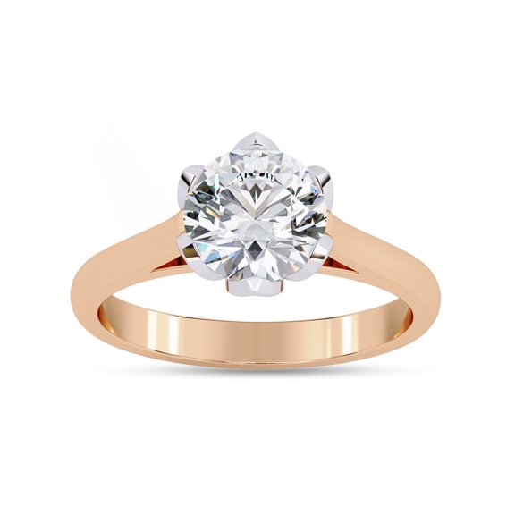 Solitaire Floral Engagement Rings For Women | Center 7MM Round Cut Lab Created Moissanite Promise Rings in 14K Solid Rose Gold Jewelry Gift for Her, Ring Size 9