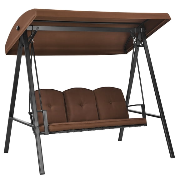 Spaco Outdoor 3-Seat Porch Swing with Heavy Duty Steel Frame, Porch Swing with Adjust Canopy and Cushions, Porch Swing for Outdoor as Garden, Patio, Coffee