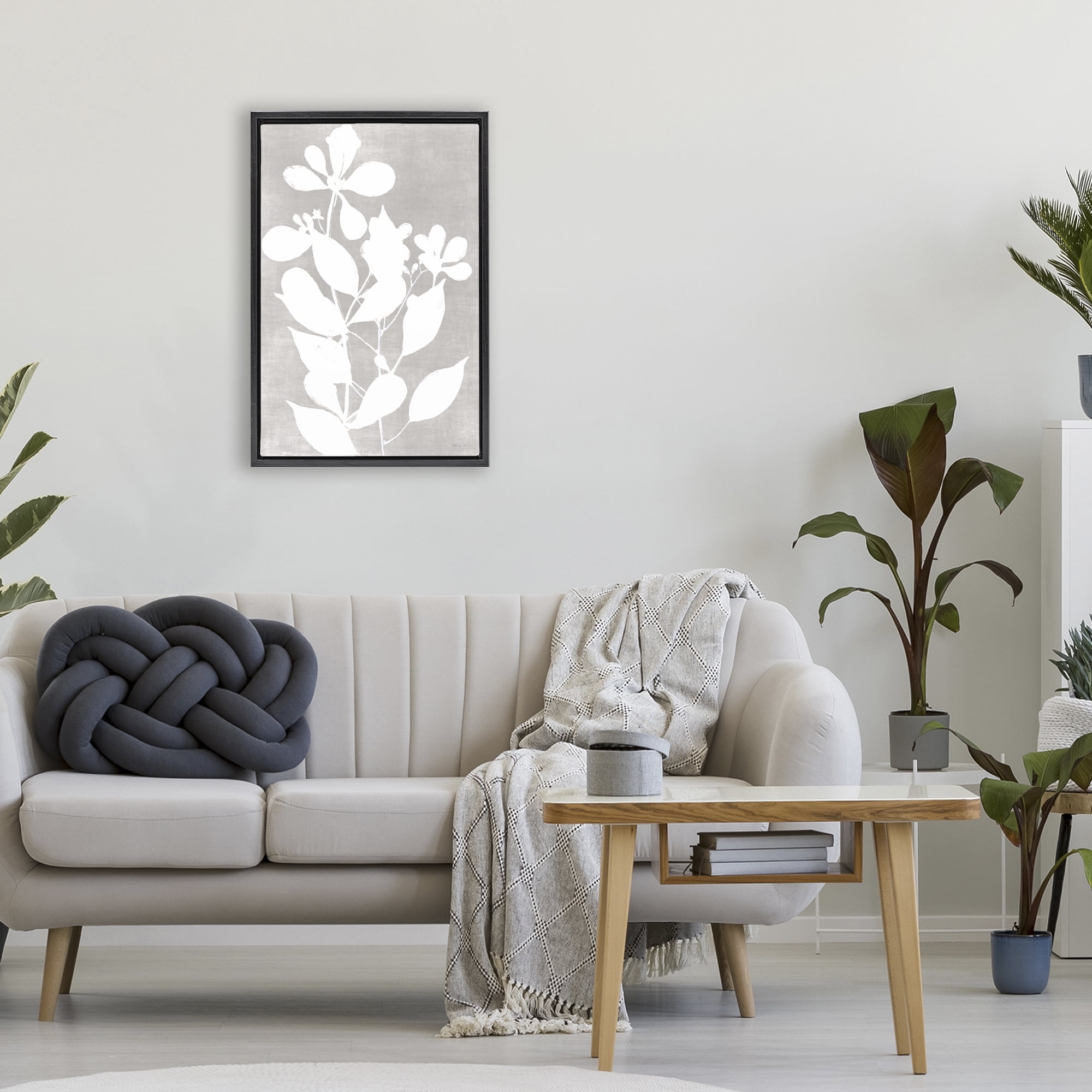 Stupell Industries Minimalist Foliage Impression Black Framed Floater Canvas Wall Art, design by Stellar Design Studio