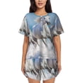 thumbnail image 1 of Fotbe Horses Running Through The Water Conjunto de Pijama Estampado para Mujer, 2 Piezas, Ropa de Dormir con Camiseta de Manga Corta y Shorts Suaves-Small, 1 of 6