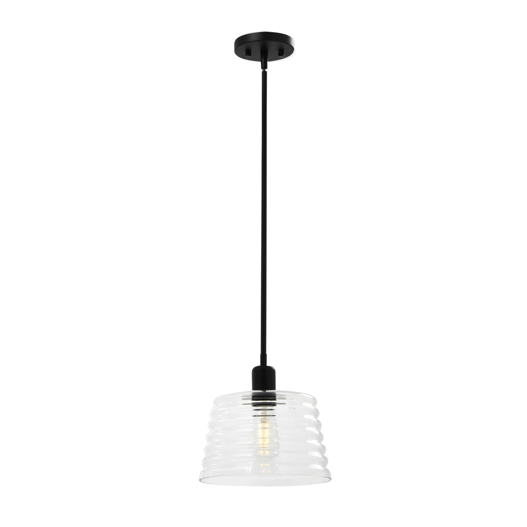Creative Co-Op Robert Stevenson Lighting Rhodes - Metal and Clear Ribbed Glass Ceiling Light, Matte Black