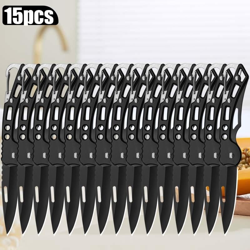 15PCS Black Stainless Steel Pocket Folding Knife Camping Knife Small Knife For Outdoor BBQ Multi-function Fruit Cutting Knife Boning Butcher Knife Meat Cleaver Utility Knife