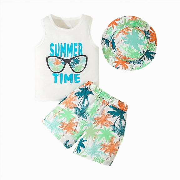 Boys Clothes Baby Set Kids Spring Summer Cotton Hawaii Print Short Sleeved Sports 6M 12M 18M 24M 3T 4T Shirt and Jogger Shorts Hoodie Sweatshirt Tops 2PCS