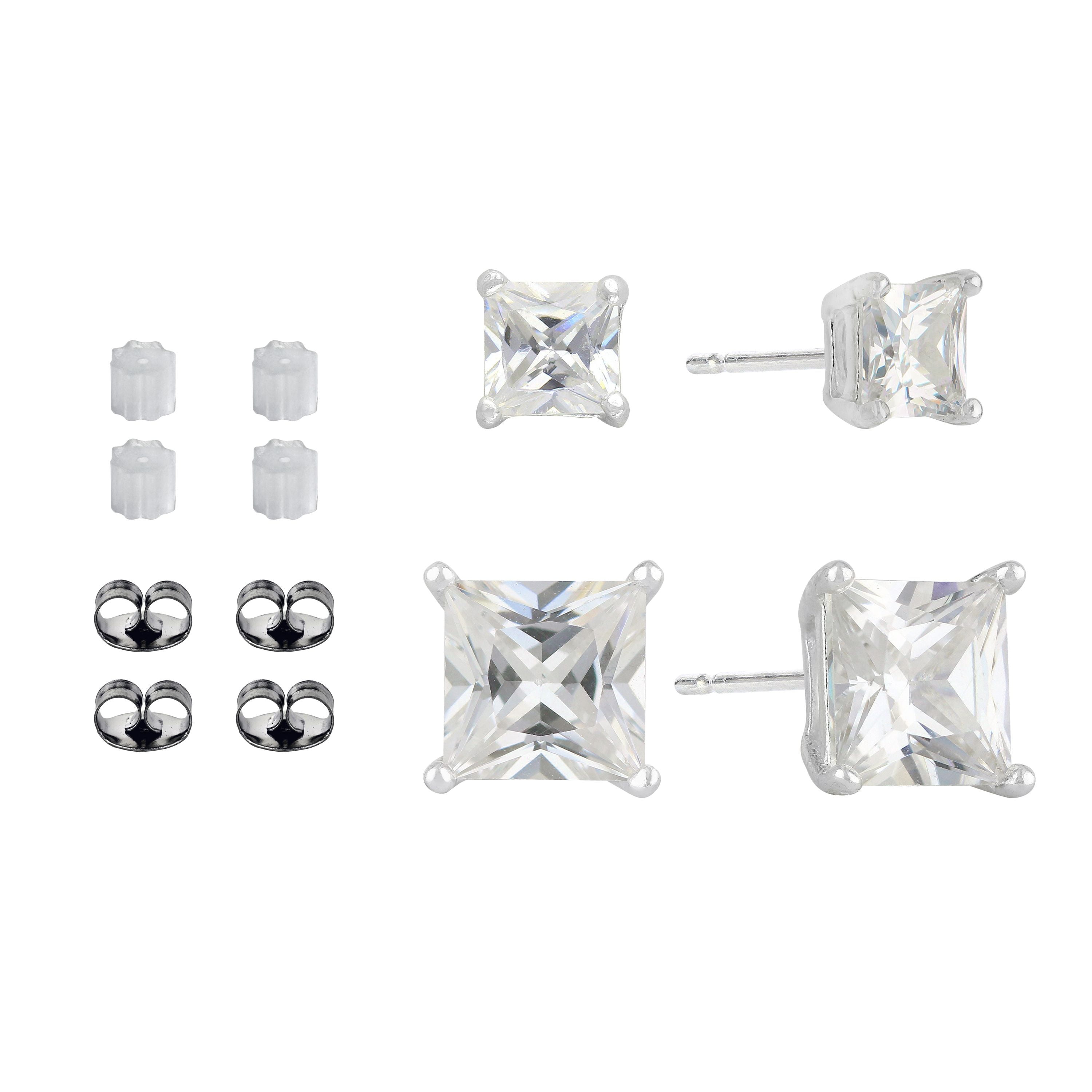 Brilliance Fine Jewelry Women's Simulated Diamond Duo Square Earring Set in Sterling Silver
