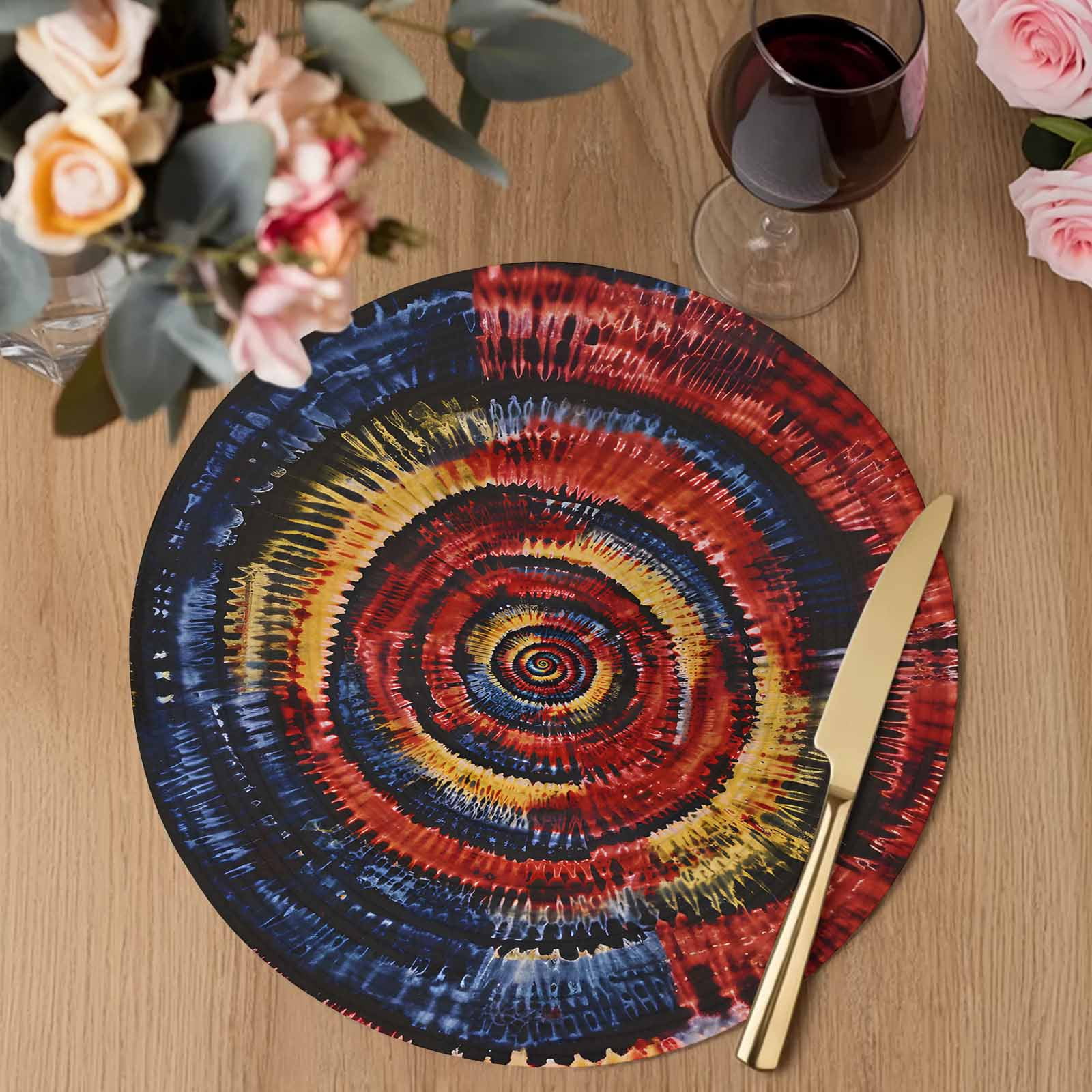 Red Yellow Blue Round Placemats Set of 8 Ethnic Geometric Art Modern Abstract Place Mats Indoor Woven Table Mats Washable Heat-Resistance Braided Dining Table Placemats for Kitchen Party 15 Inch