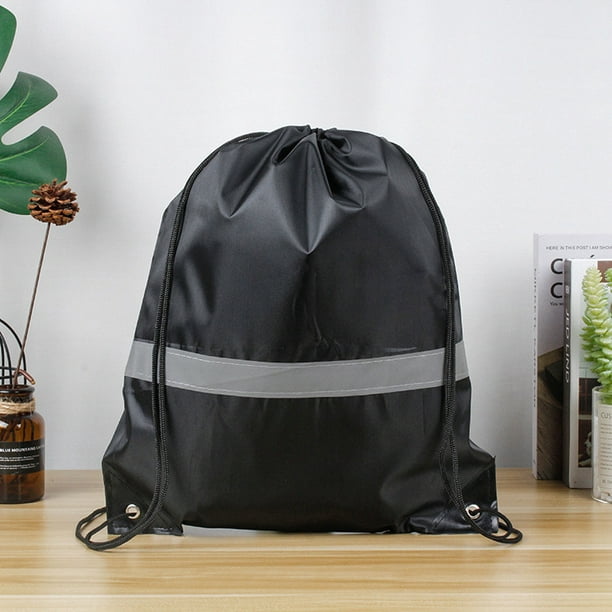 Drawstring Backpack Bulk Reflective Drawstring Bags Kids Ladies Mens Rope  Backpack Drawstring Bags 16.5“X13.3” black 