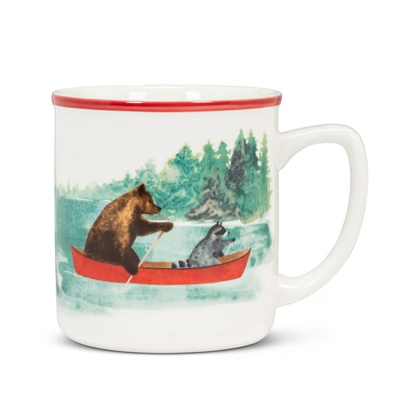Abbott Collection AB-27-BEARLAKE-MUG 4 in. Animals in Canoe Mug, Ivory & Multi Color